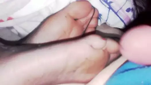 naylon ayak üzerinde Cum