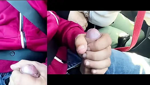 Public handjob almost caught, he likes to film me and watch me cum!