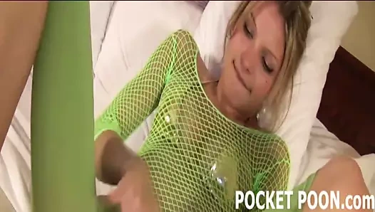 Lola pulls her pantyhose tight against her pussy