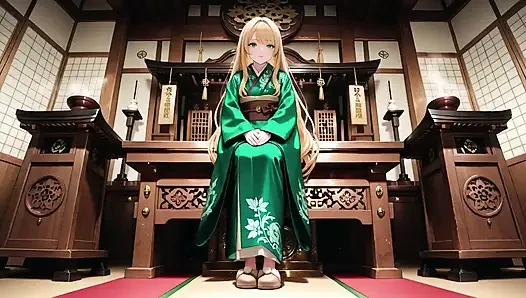 Tembel Japon koridor sabahı, dokunuşunu bekleyen puslu bir bakışla göğsüne dokunarak ağır nefes alıyor