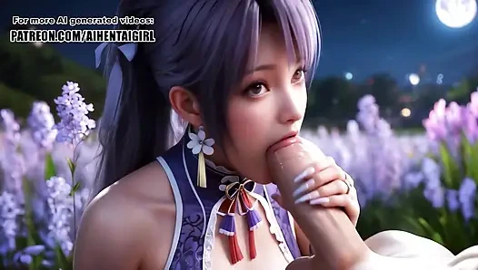 Dead or Alive Ayane cosplay Moonlit Floral Facial, POV Oral, and Sensual Hand Play Uncensored Hentai AI generated