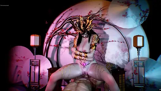 3 boyutlu azgın seksi olgun orta yaşlı seksi kadın büyük yarak üzerinde oturuyor