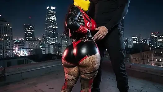 Petite Big Ass Girl in Yellow Balaclava Dominated on Rooftop
