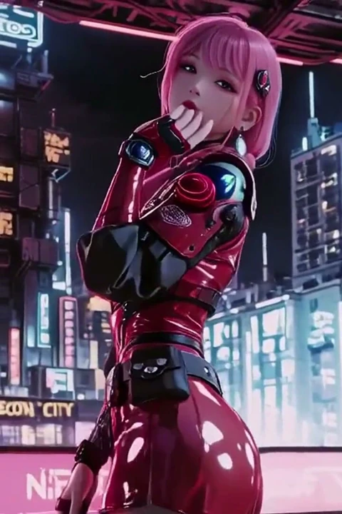 Pembe saçlı mech warrior! Neon sokaklarında diz çöküşü, red rose ve soğuk zırh karşıtlığı.