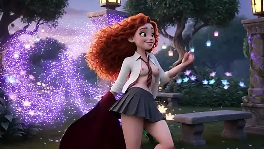 Canlı 3 boyutlu çizgi film tarzında büyülü üniversitede çarpıcı ince kıvırcık ateşli kızıl kızla tam bir hafta bakış açısı