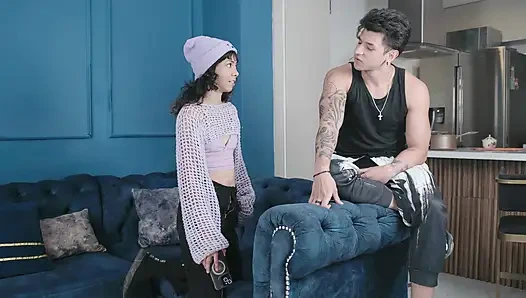 My stepsister begs me to fuck her tight pussy when we are home alone, intense amateur fuck