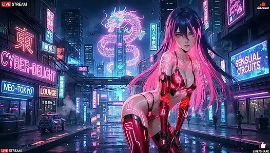 Punk tarzında şehvetli cyberpunk kız - birden fazla ateşli sahne