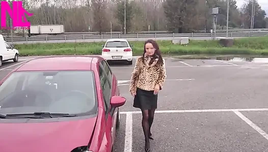 Sexy Speedy Driving in Patent Black Pumps and Seamed Black Pantyhose