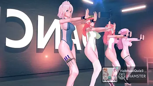 Mmd r18 ecksa tek parça streç giysi kırmızı şeytan mansion lewd event dans 3d hentai