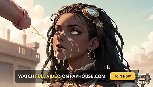 Zenci kraliçe çöl oral, steampunk seks ile baştan çıkarıyor.