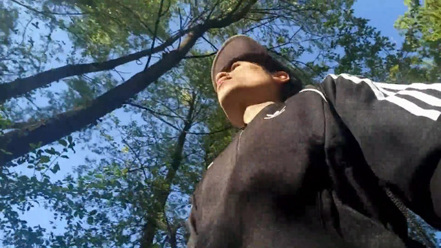 Who will spot this twink in a black and white adidas tracksuit, flashing his cock in public going commando freeballing, peeing i
