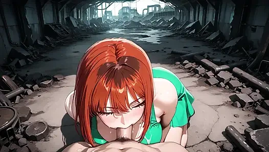 Roodharige anime-meisje hard geneukt in een geruïneerde fabriek - druipt van sperma over haar grote kont