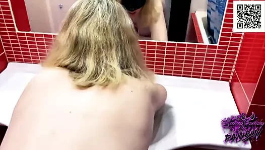 Husband's friend fucks me quick in the bathroom
