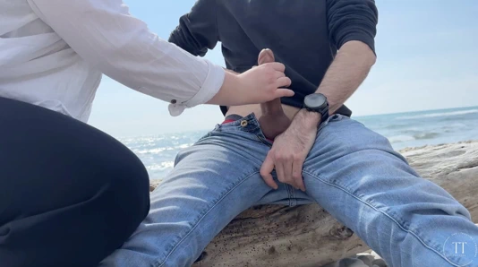 Dominant milking on secluded beach section - Horny stranger catches me jerking off by the sea