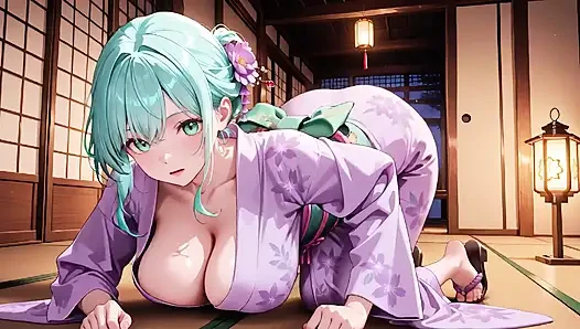 Mor kimono tanrıçası! Kırmızı Torii kapısının altındaki ıslaklığı kaldıramıyorum