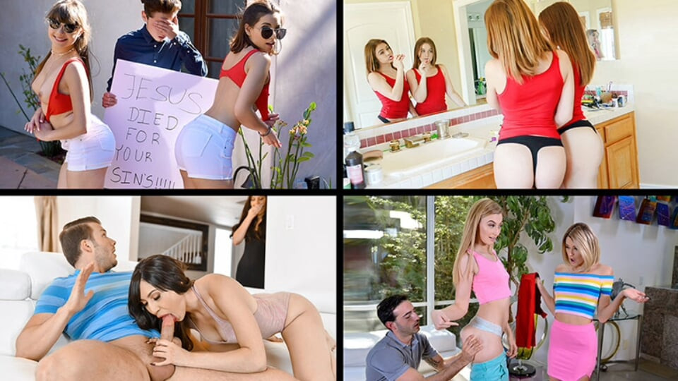 Sislovesme - üvey erkek kardeş üvey kız kardeşleri Miranda Miller ve Judy Jolie'yi sevişirken yakaladı ve onlara katılıyor