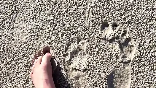 16 feet boyutunu plajda kum baskılarıyla karşılaştırıyor