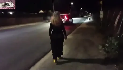 Mel showing off in public on the side of the road 13