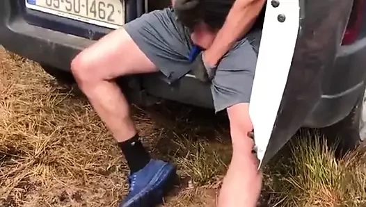scally worker wanks in the back of his van