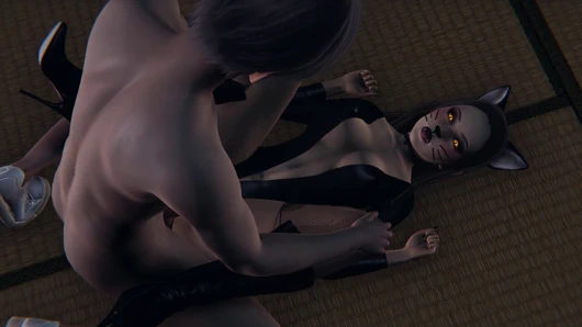 Cadılar bayramı 3 boyutlu hentai - baştan çıkarıcı siyah kedi kostümlü kız, bakış açısı misyoner, ters kovboy kız ve dölleme