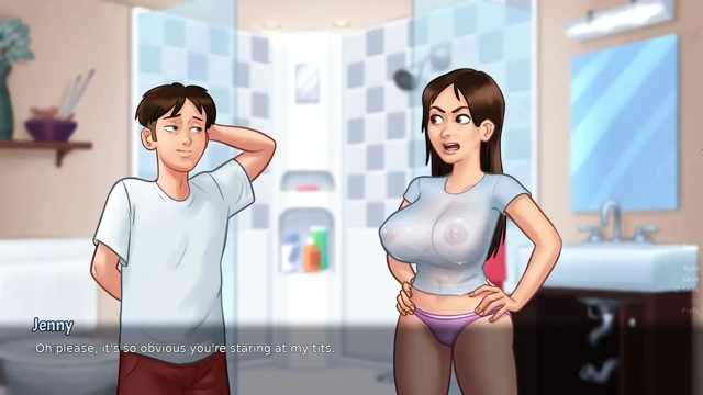Sürtük Üvey Kız Kardeş Büyük Göğüslerini Gösteriyor - Summertime Saga bölüm 6