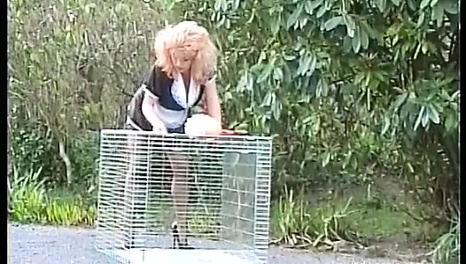 Genç Fransız hizmetçi açık havada