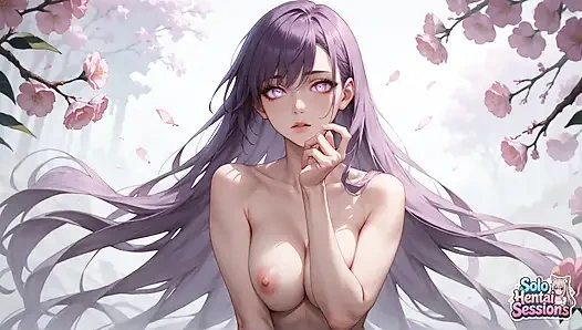 Une déesse violette aux cheveux avale un café matinal dans un sanctuaire de clito