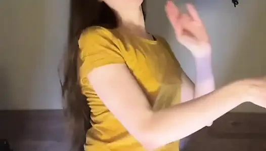 TikTok compilation part 9: slim girl dancing, mini skirt, shorts, striptease, stockings and long legs, dancing on top