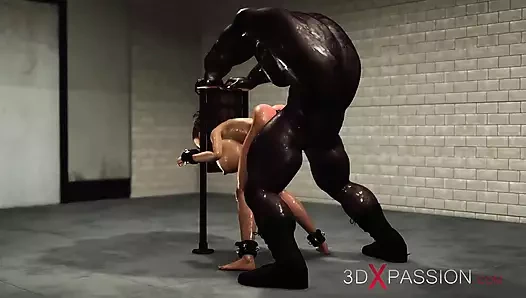 Kelepçeli süper büyük memeli esmer büyük siyah yarakla sert sikiliyor