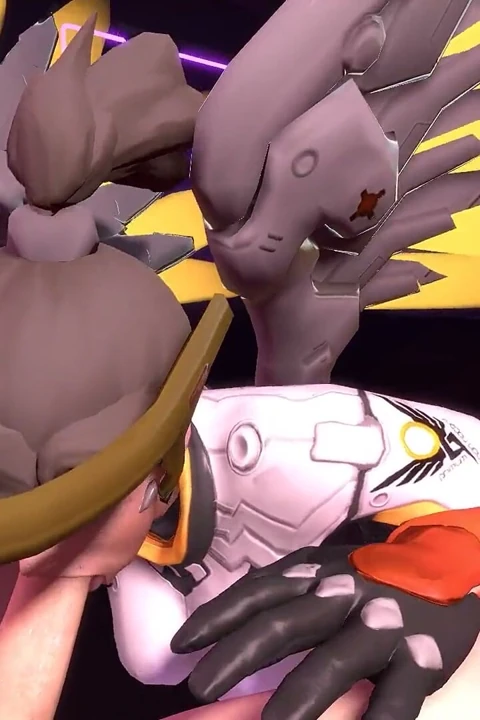 Mercy bakış açısı overwatch parodisi içinde dizlerinin üzerinde yarak emiyor