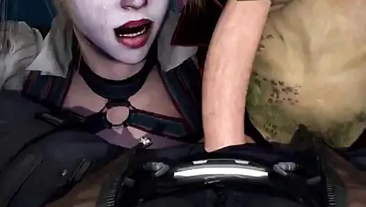 Harley Quinn ve Ivy yaramaz bir yarağı gırtlağına kadar alıyor