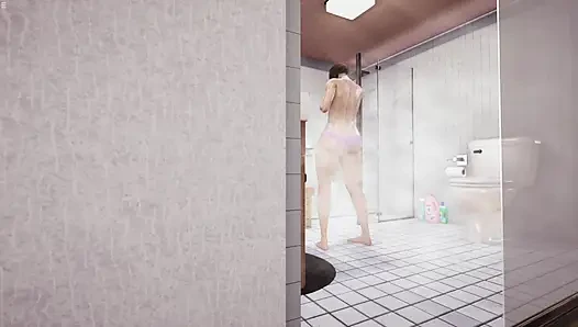 Stepson Jerking Cock While Watching Japanese Stepmom Masturbating Pussy In Bathroom