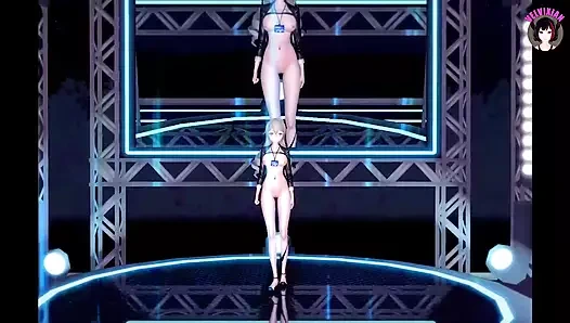 Seksi ofis kızı sevimli amcığını gösteriyor ve dans ediyor (3 boyutlu hentai)