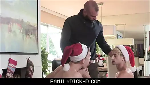 Noel sabahı adım baba ve twink üvey oğullar aile üçlü