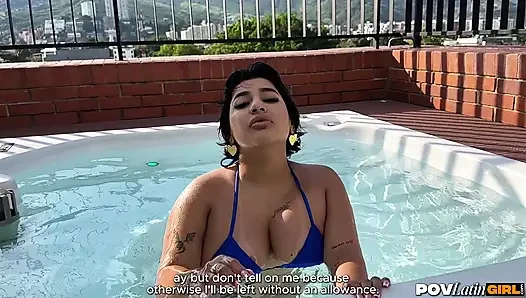 Colombian petite stepsister goes from jacuzzi to bed to suck cock, Naty Delgado - POVLatinGirl