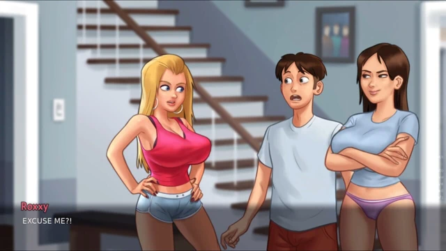 Two Horny Sluts Playing With Each Other's Big Juicy Boobs, Pervert Watch Huge Breast - Summertime Saga 3D Porn Game