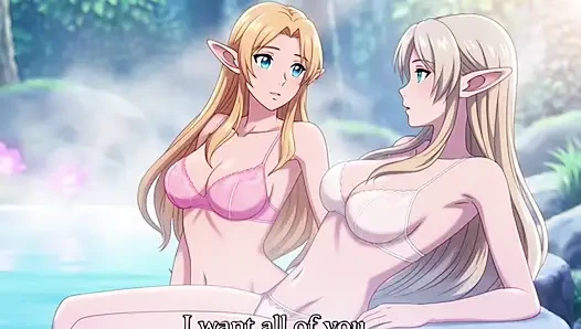 Two beautiful lesbian elves share an intimate night in a magical hot springs