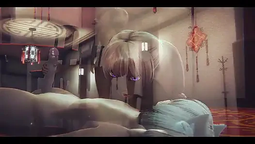 Tüylü hentai - tavşan kız ve kız iki kedi oğlanla seks yapıyor - Japon Asyalı manga anime film oyunu porno