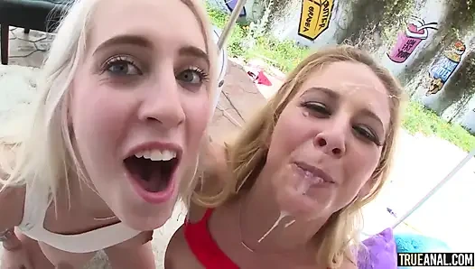 Gerçek anal - Cadence Lux ve Cherie Deville'in çöp konuşan üçlü seks