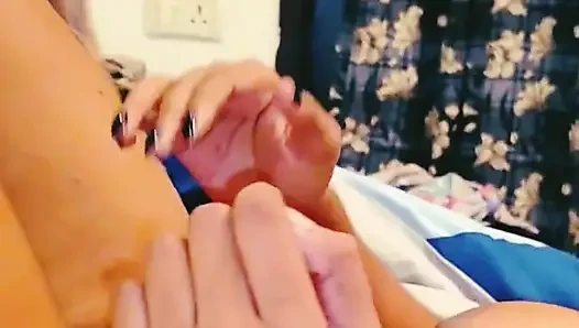Akash called Tejaswini to his house and sucked his cock and sucked boobs