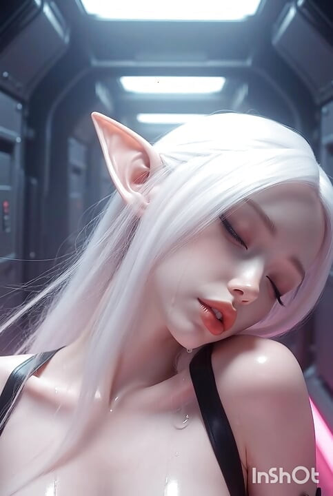 Pembe sümüklü beyaz saçlı elf öpüşüyor ve yalıyor
