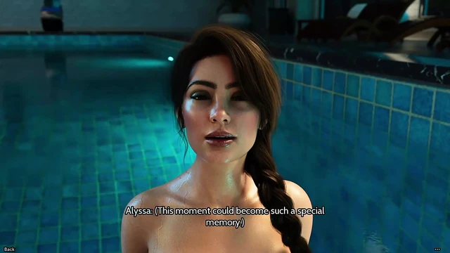 Ay ışığı altında yüzme havuzunun içinde ateşli orta yaşlı seksi kadınla sikişiyor büyük memeler anime oyun videosu