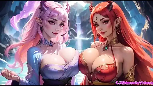 Lezbiyenler birlikte öpüşüyor, ai animasyonu