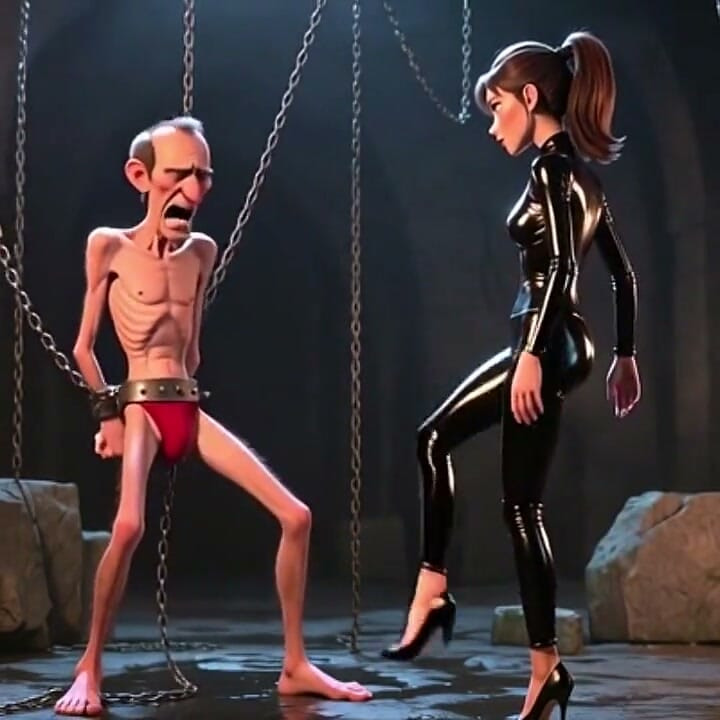 Topları Kırma - Dominatrix Bağlı Adamın Testislerine Tekme Attı
