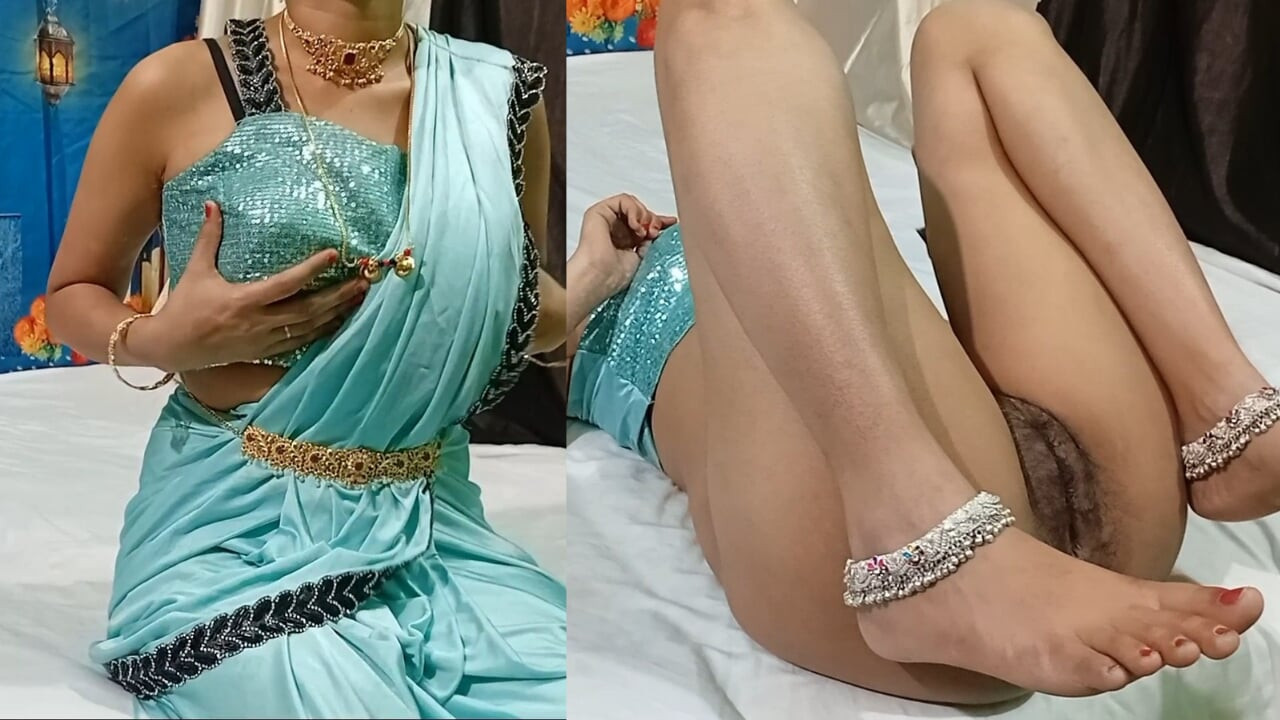 Güney Hintli yenge sari içinde çok seksi görünüyor, o da büyük yarağı seviyor