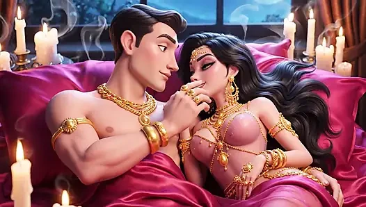 Lüks çizgi film aşıkları samimi yatak odası romantizm derlemesi - altın süsler şehvetli animasyonlu tutku
