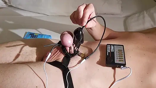 Penis kafesiyle bağlı ve Estim ile işkence ediliyor