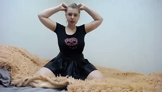 Masturbating Pussy in Leather Skirt and Show My Huge Beautiful Tits