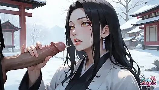 Snow Shrine Kimono üçlü penetrasyonlu grup seks partisi fışkırtıyor