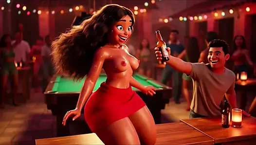 Büyük götlü ateşli ince favelada pagode'da çılgınca dans ediyor masada soyunuyor ve sonra karanlık sokakta işemek için çömeliyor